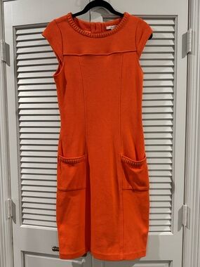 Boden Orange Pique Knit Midi Shift Dress with Pockets